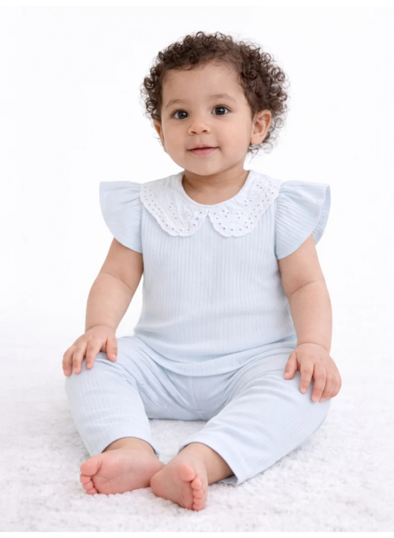 Victor And Jane  Infant Girls 2-Pack Drop Needle T-Shirts & 2-Pack Drop Needle Leggings Set (Floral Print & Blue Stripe) for Women | Best Price UAE
